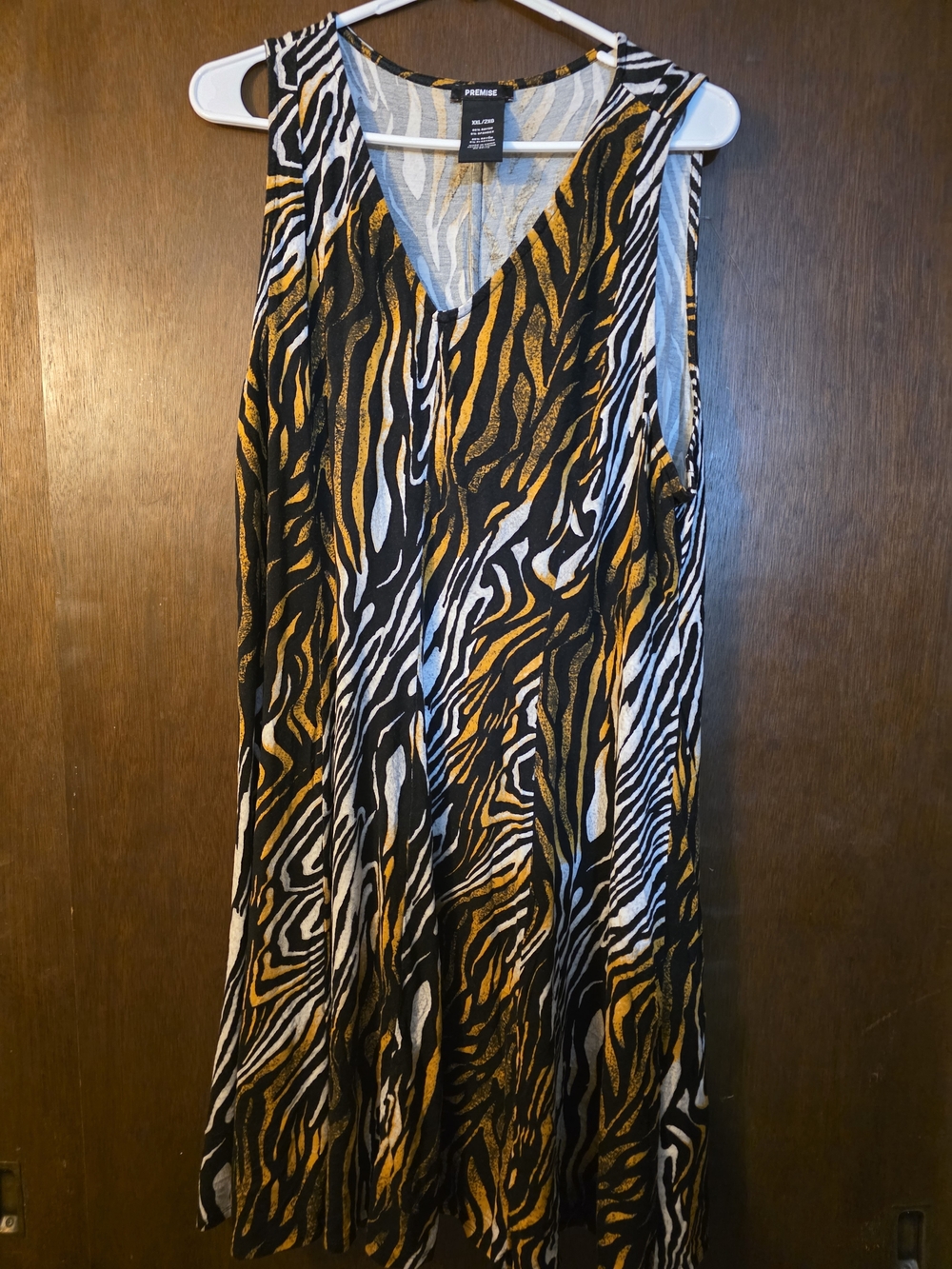 PRIMESE Animal Print V-Neck Sleeveless Dress - Black White Gold - Picture 4 of 4